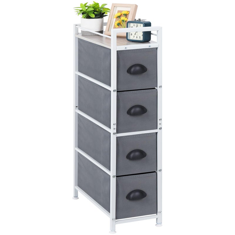 HAITRAL Narrow Dresser 4 Drawers Slim Fabric Storage Cabinet Vertical Standing Storage Chest Gaps Tower Organizer with Removable Drawers and Wooden top for LaundryClosetLiving RoomEntryway