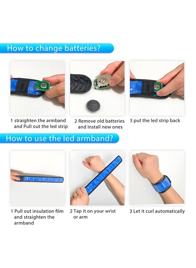 GROIC 2 Pieces Adjustable LED Armband Slap Bracelets Safety Flashing Glow in The Dark Night  For Joggers, Cyclists, Runners, Campers Outdoor Sports For Men Women-Blue - Image 5