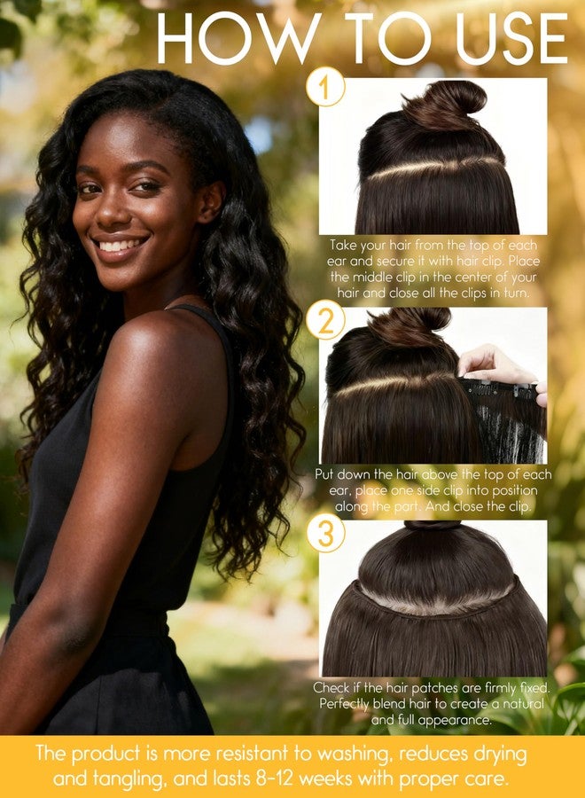 Caliee Wavy Curly Clip in Remy Human Hair Extensions Natural Wave Curl 22inch T#1B/4 Natural Black Ombre Color into Dark Brown Long Hair Clips in Hair Extension Double Weft 7Pcs 120gram Per Pack - Image 5