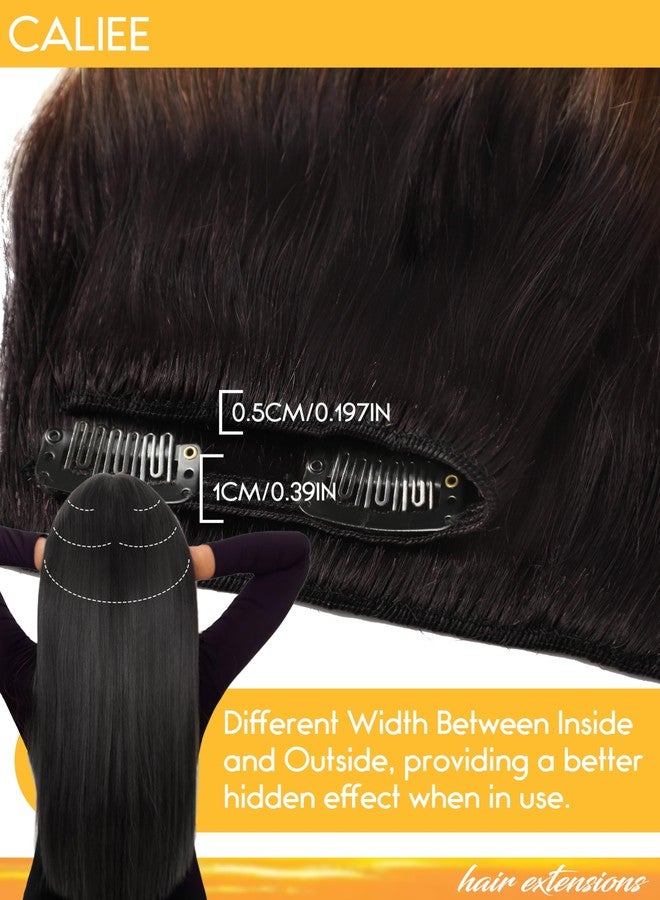 Caliee Wavy Curly Clip in Remy Human Hair Extensions Natural Wave Curl 22inch T#1B/4 Natural Black Ombre Color into Dark Brown Long Hair Clips in Hair Extension Double Weft 7Pcs 120gram Per Pack - Image 4