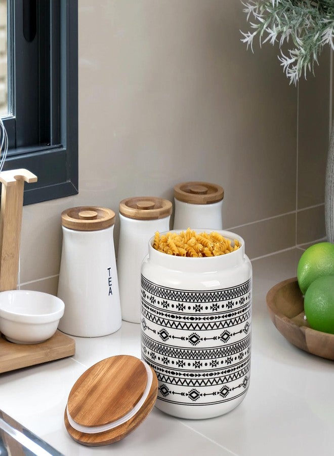 Hedume Kitchen Canister, Ceramic Large Food Storage Jar with Airtight Seal Wooden Lid, 100 Fl Oz Porcelain Food Storage Canister for Home and Kitchen Serving for Coffee, Sugar, Tea, Flour and More - Image 5