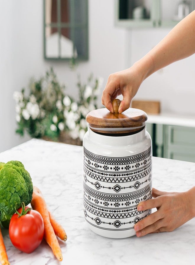 Hedume Kitchen Canister, Ceramic Large Food Storage Jar with Airtight Seal Wooden Lid, 100 Fl Oz Porcelain Food Storage Canister for Home and Kitchen Serving for Coffee, Sugar, Tea, Flour and More - Image 4