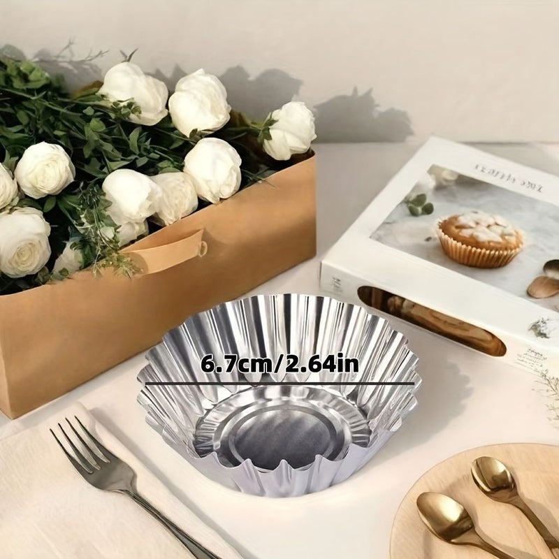 15 Pcs Disposable Aluminum Foil Egg Tart Cups And Floral Pie Plates Mini Baking Trays For Cakes Cheesecakes Caramel Pudding Birthday Wedding Party - Image 1