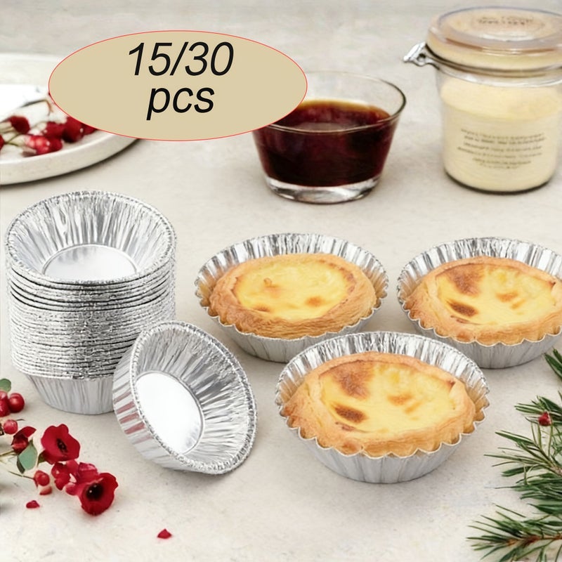 15 Pcs Disposable Aluminum Foil Egg Tart Cups And Floral Pie Plates Mini Baking Trays For Cakes Cheesecakes Caramel Pudding Birthday Wedding Party - Image 5
