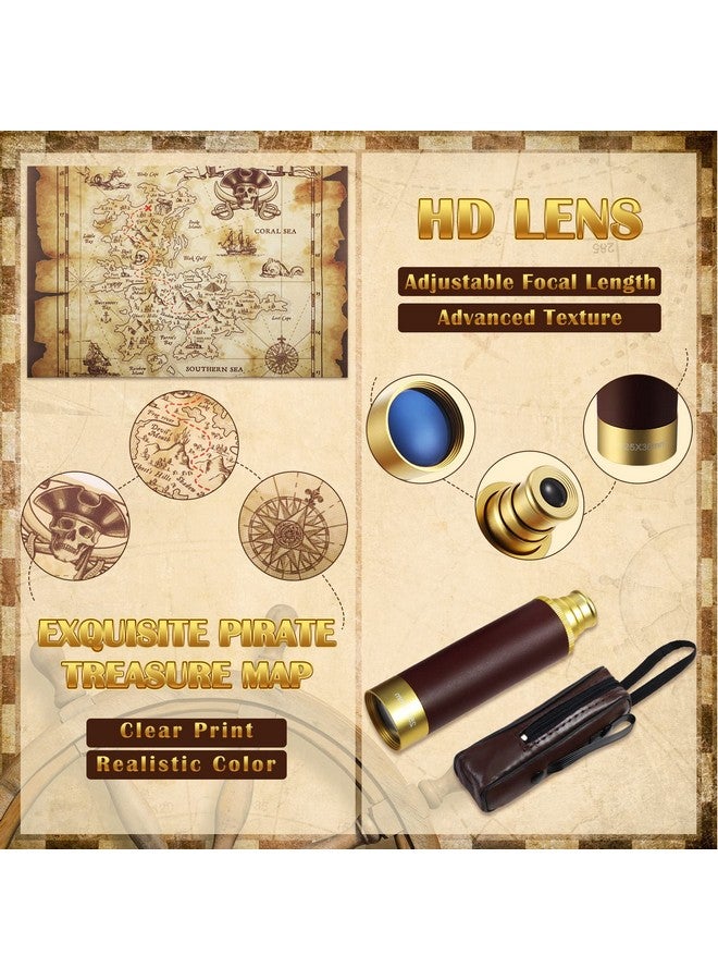 Sratte Pirate Monocular Telescope Treasure Map Pocket Compass Pirate Hat Skull Print Pirate Captain Costume 5 Pcs Pirate Party Favors Pirate Costume Spyglass Kid Compass For Pirate Party Cosplay Fancy Dress - Image 4