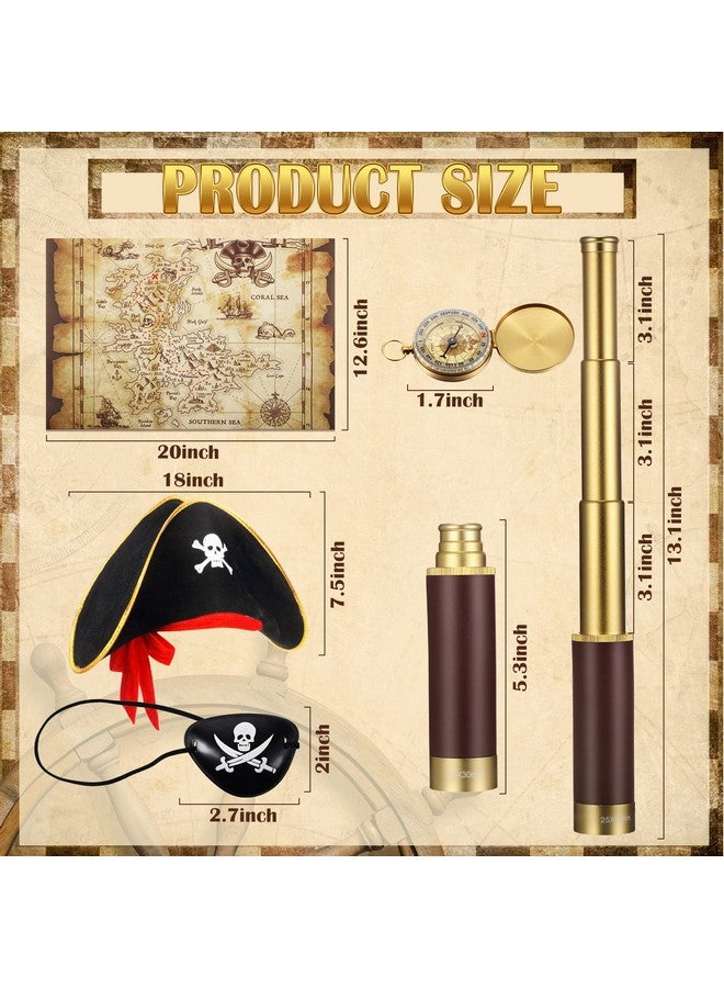 Sratte Pirate Monocular Telescope Treasure Map Pocket Compass Pirate Hat Skull Print Pirate Captain Costume 5 Pcs Pirate Party Favors Pirate Costume Spyglass Kid Compass For Pirate Party Cosplay Fancy Dress - Image 3
