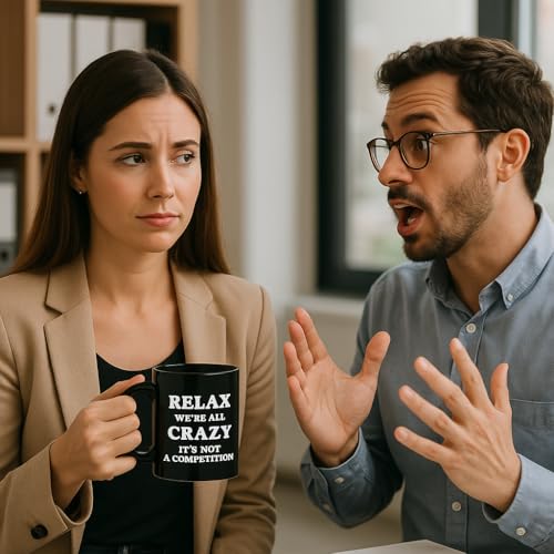 Funny Guy Mugs Relax We're All Crazy It's Not A Competition Ceramic Coffee Mug - 11oz - Ideal Funny Coffee Mug for Women and Men - Hilarious Novelty Coffee Cup with Witty Sayings - Image 2