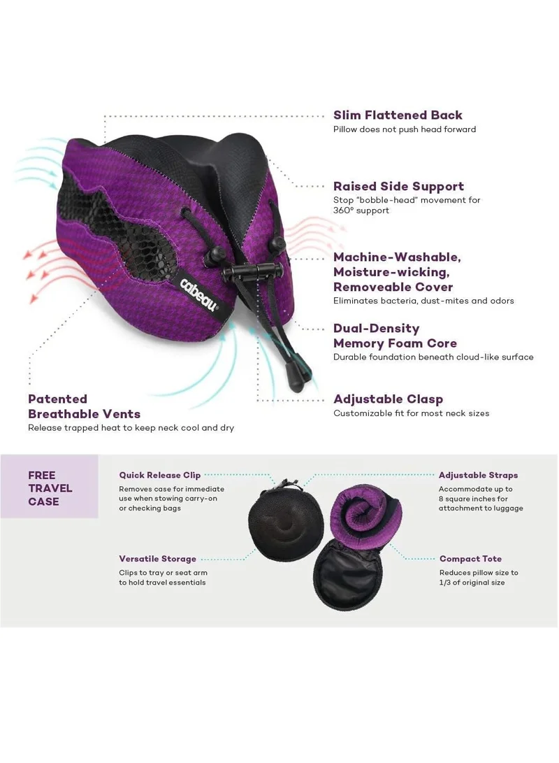 Cabeau Evolution Cool 2.0 Travel Pillow, Air Circulating Head and Neck Memory Foam Cooling Travel Pillow - Purple