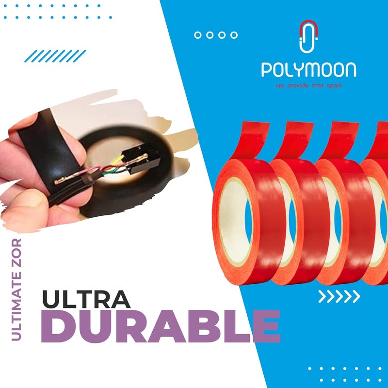 POLY MOON Self Adhesive PVC Electric Insulation Tape 15mm Thickness 7 Meter Roll Strong Flexible Flame Resistant Waterproof Wire Cable Repair Tape for Home Office Industrial Use (30) - Image 3