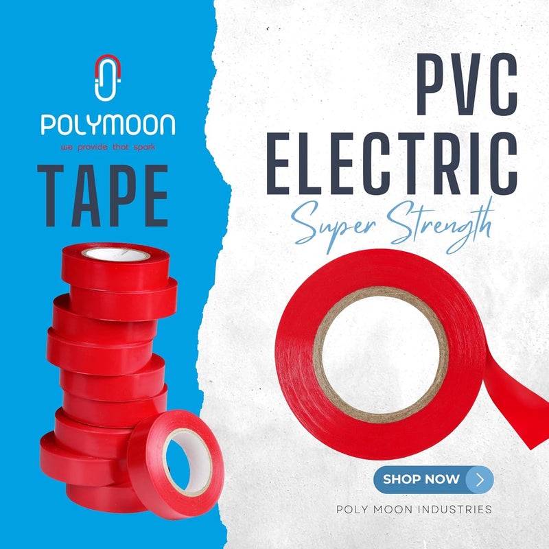 POLY MOON Self Adhesive PVC Electric Insulation Tape 15mm Thickness 7 Meter Roll Strong Flexible Flame Resistant Waterproof Wire Cable Repair Tape for Home Office Industrial Use (30) - Image 2