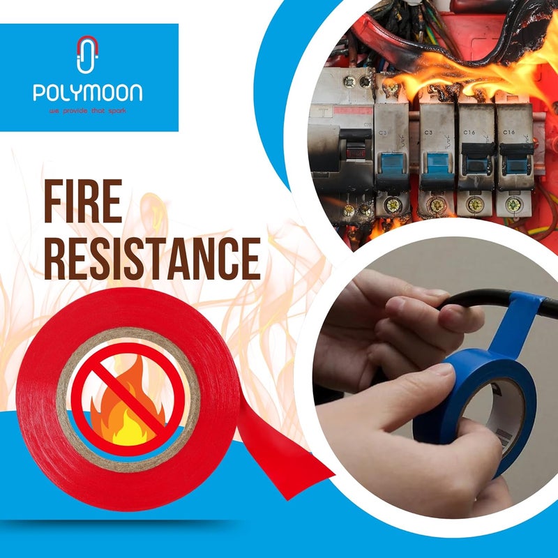 POLY MOON Self Adhesive PVC Electric Insulation Tape 15mm Thickness 7 Meter Roll Strong Flexible Flame Resistant Waterproof Wire Cable Repair Tape for Home Office Industrial Use (30) - Image 5