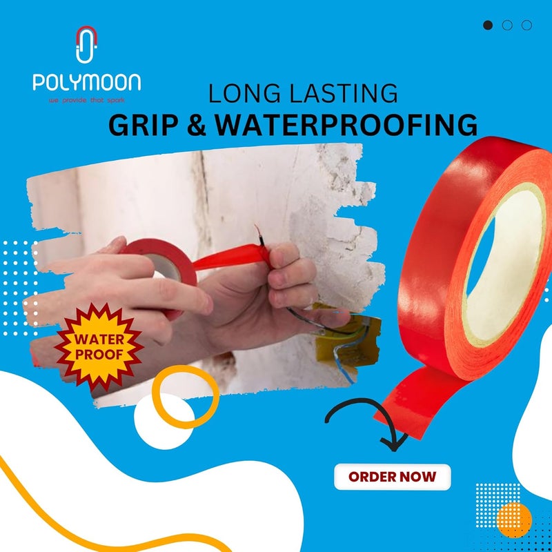 POLY MOON Self Adhesive PVC Electric Insulation Tape 15mm Thickness 7 Meter Roll Strong Flexible Flame Resistant Waterproof Wire Cable Repair Tape for Home Office Industrial Use (30) - Image 4