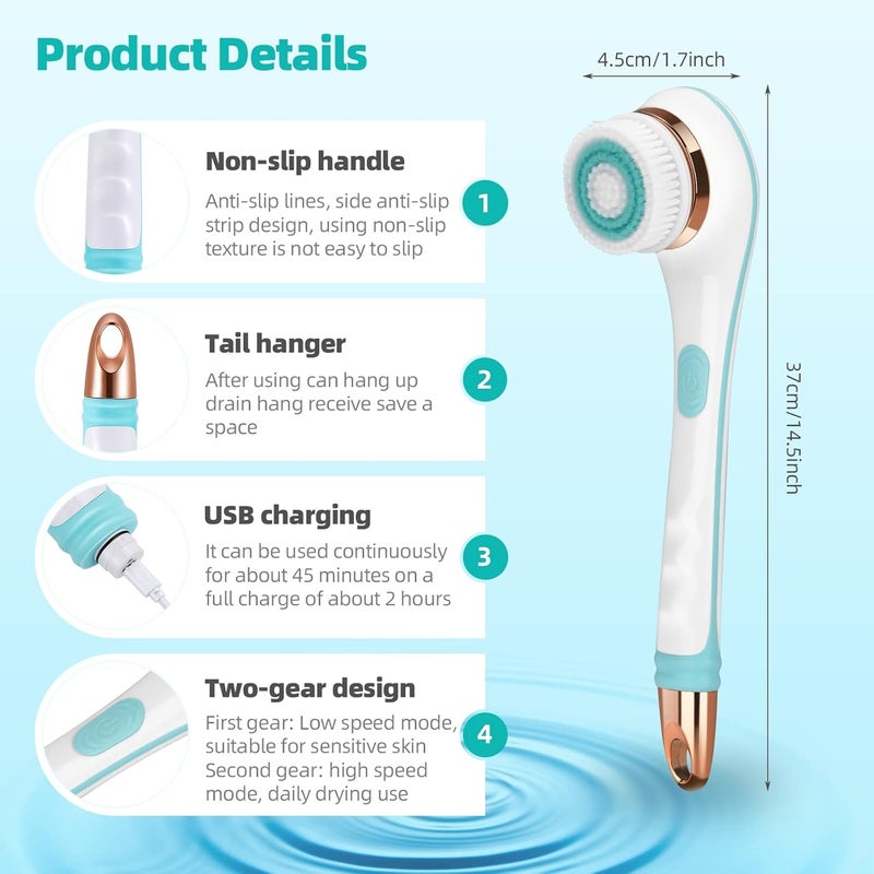 Electric Body Brush Set with 4 Brush Heads - USB Rechargeable Shower Scrubber - Image 3