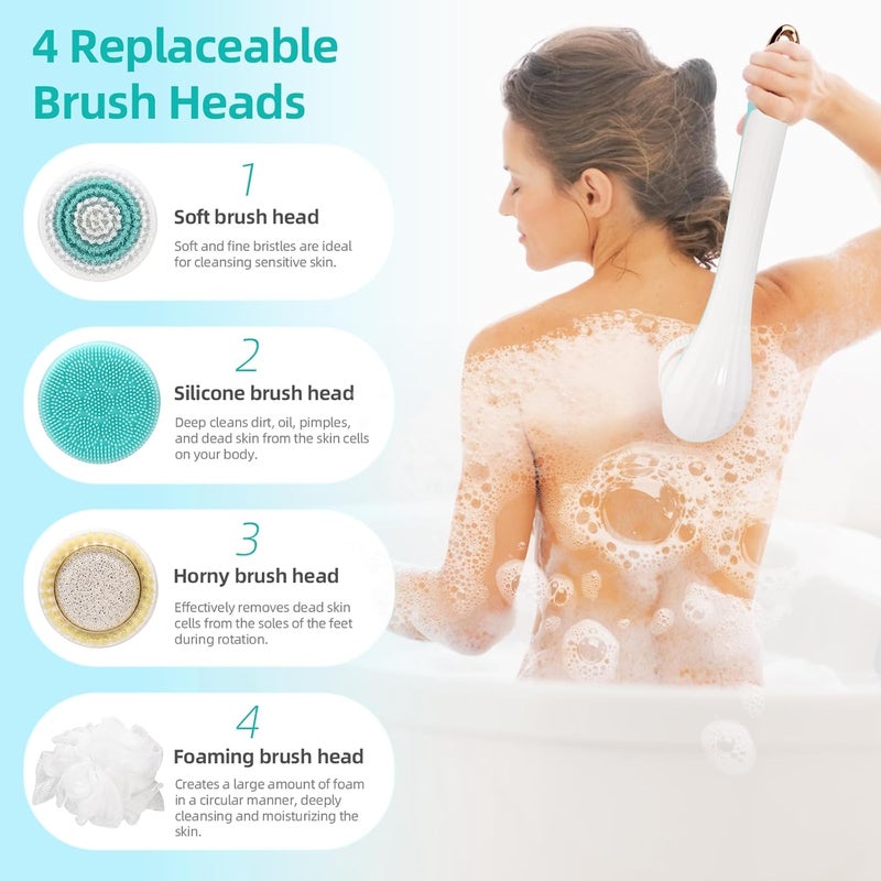 Electric Body Brush Set with 4 Brush Heads - USB Rechargeable Shower Scrubber - Image 4