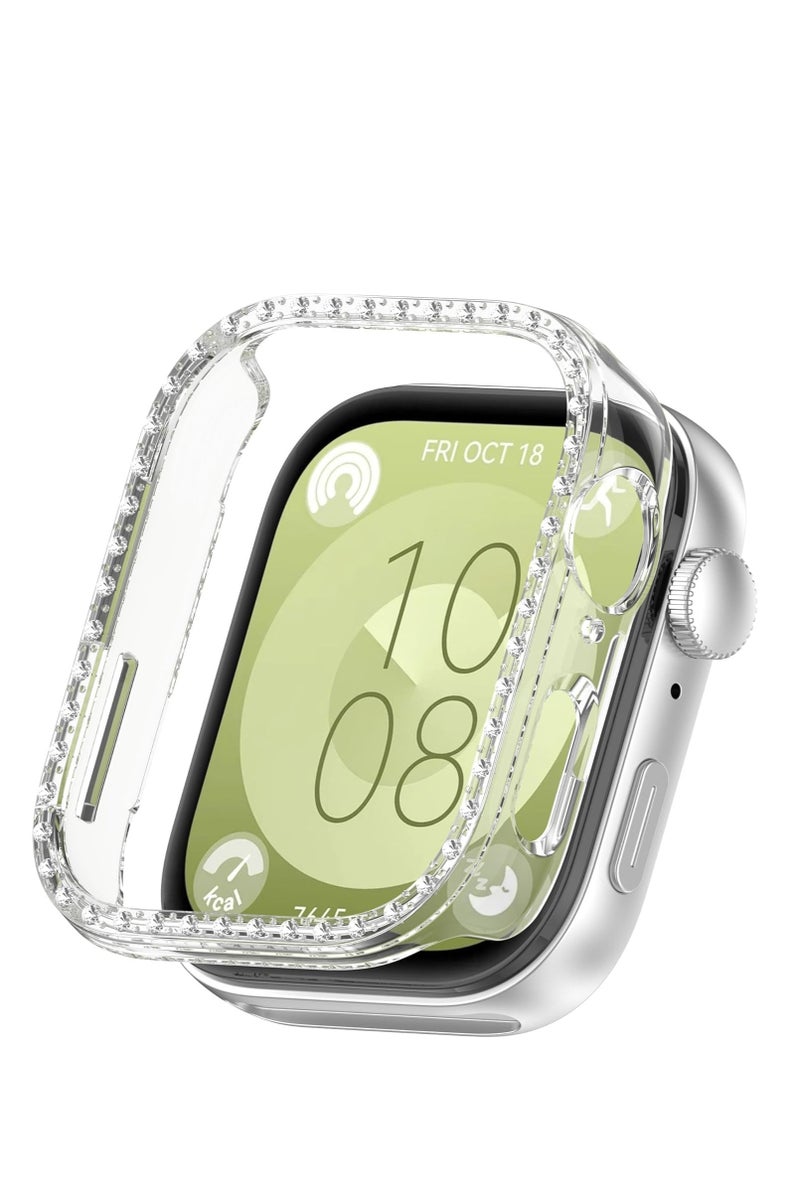 Bling Case Without screen protector for Huawei Watch Fit 3, Hard PC Frame Case, Crystal Diamonds Bumper Cover for Women Girls, Slim Protective Cover for Huawei Watch Fit 3 (Clear) - Image 1