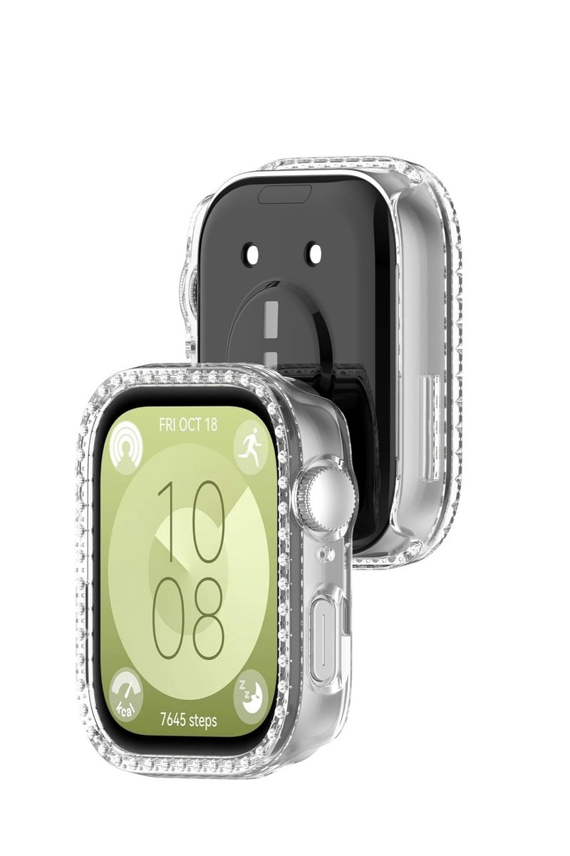 Bling Case Without screen protector for Huawei Watch Fit 3, Hard PC Frame Case, Crystal Diamonds Bumper Cover for Women Girls, Slim Protective Cover for Huawei Watch Fit 3 (Clear) - Image 4