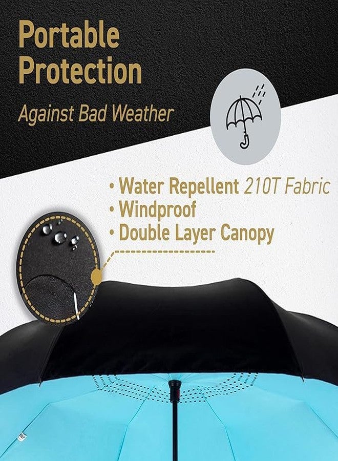 SYUTA Reverse Inverted Windproof Umbrella - Double Layer Inside-Out Folding Umbrella with C-Shaped Handle - Upside Down Design for Women & Men - Wind Resistant & Easy to Use-Multicolor - Image 4