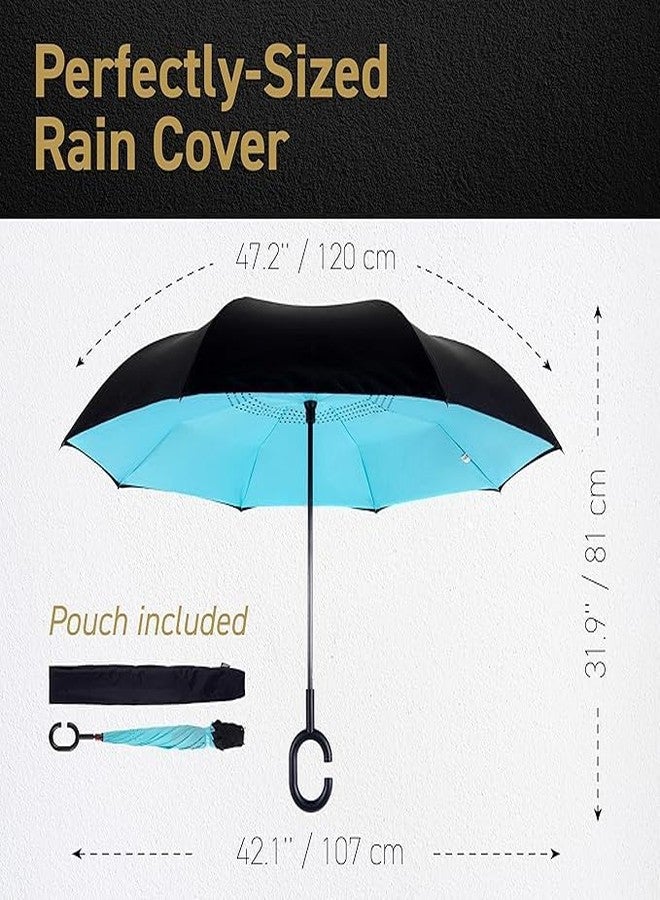 SYUTA Reverse Inverted Windproof Umbrella - Double Layer Inside-Out Folding Umbrella with C-Shaped Handle - Upside Down Design for Women & Men - Wind Resistant & Easy to Use-Multicolor - Image 2