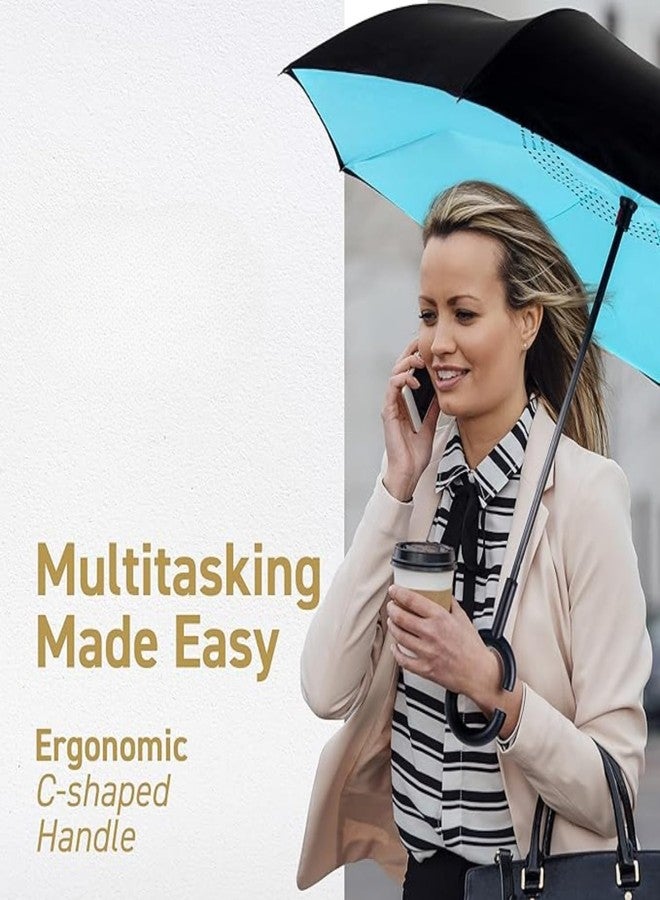 SYUTA Reverse Inverted Windproof Umbrella - Double Layer Inside-Out Folding Umbrella with C-Shaped Handle - Upside Down Design for Women & Men - Wind Resistant & Easy to Use-Multicolor - Image 5