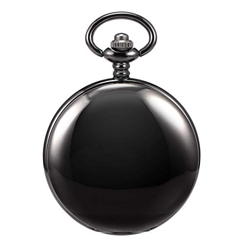 TREEWETO Mens Antique Dragon Mechanical Skeleton Pocket Watch Wooden Roman Numerals Dial Black Double Case Pocket Watches for Men - Image 4