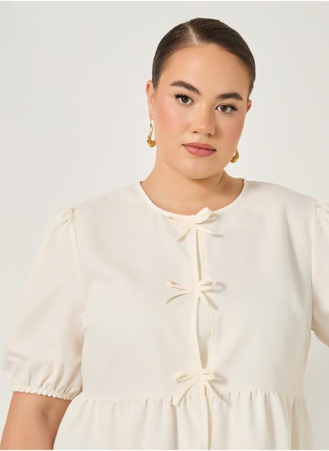 Styli Plus Size Puff Sleeve Ribbon Tie-Up Top  - Image 4