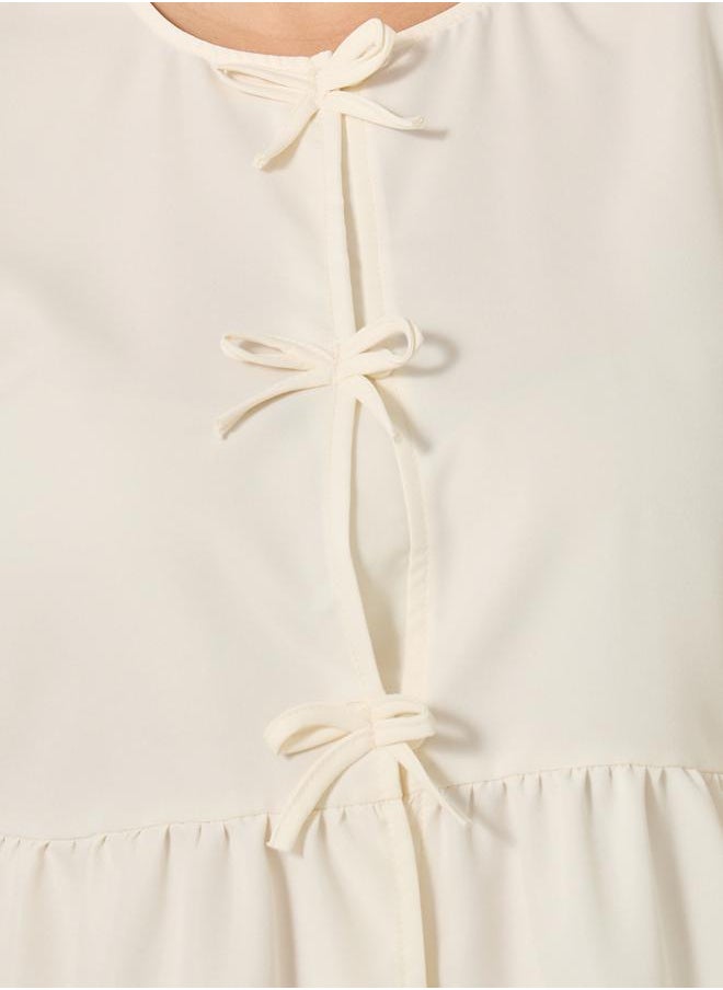 Styli Plus Size Puff Sleeve Ribbon Tie-Up Top  - Image 5