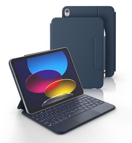 Dexnor for iPad A16 11th10th Generation Case with Keyboard UltraThin Magnetic Folio Keyboard Case Trackpad Pencil Holder Backlit Rechargeable for iPad A16 11 202510th Gen 109 2022 Blue - Image 1