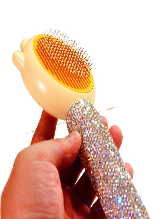 Bestbling Bling Bling Crystal Rhinestone Pet Grooming Brush Comb - 140° Curved Needle Cats & Dogs brushes (Silver) - Image 2