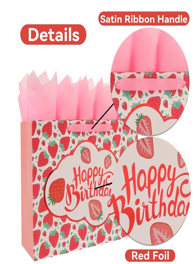 wishinside 16.5 Inch Extra Large Strawberry Gift Bags Set with Handles, Greeting Card, Tissue Paper and Stickers for Girls, Kids, Teens, Women, Fruit Birthday Design, 1 Piece - Image 4