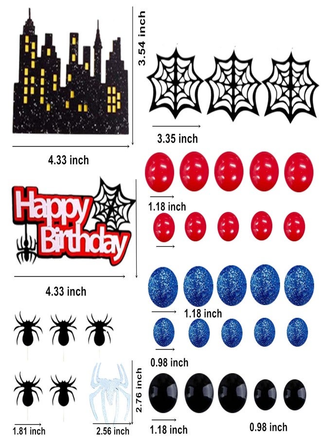 Qoadwem Spider Cake Topper, Spider Web Cake Decorations Spiders Theme Cake Decor Glitter Happy Birthday Toppers Red Black Blue Balls Cupcake Topper for Boys Men Baby Shower Party Supplies - Image 2