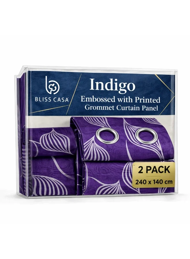 Bliss Casa Bliss Casa Indigo Window Curtains 2 Pack 240 x 140 cm – Solid Eyelet Curtains for Bedroom & Living Room – Premium Fabric Home Drapes