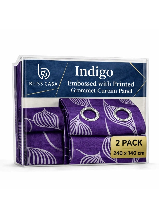 Bliss Casa Indigo Window Curtains 2 Pack 240 x 140 cm – Solid Eyelet Curtains for Bedroom & Living Room – Premium Fabric Home Drapes - Image 2