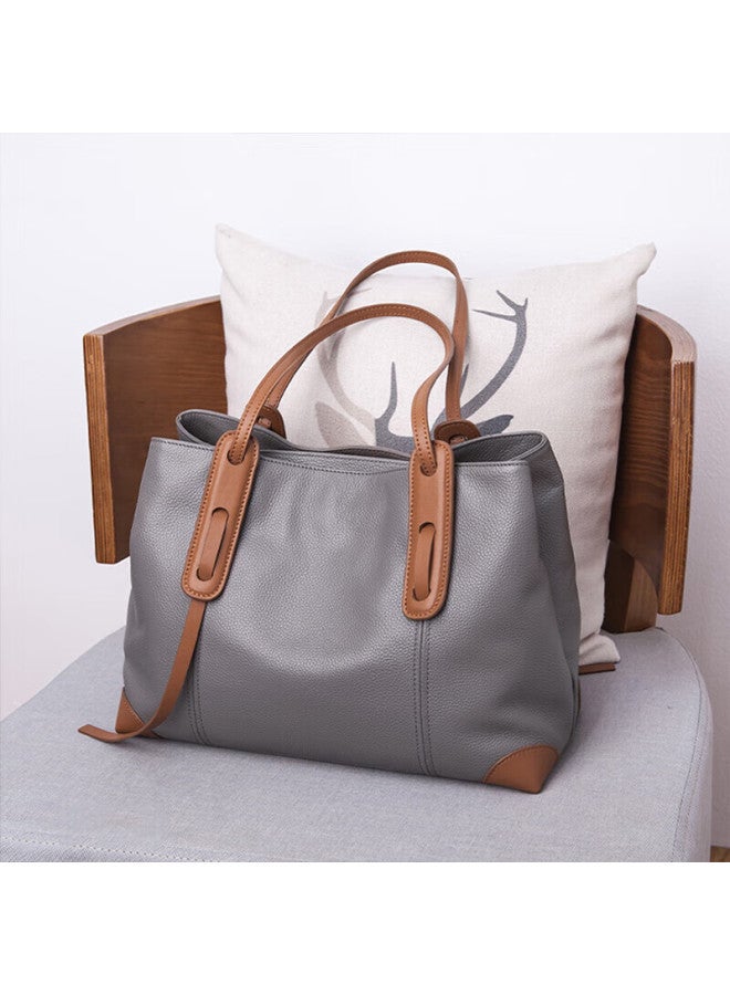 Viney Cowhide Tote Bag Women's Large Capacity Shoulder Bag Lightweight Single Shoulder Bag Birthday Gift High-end Feeling For Girlfriend Wife - Image 2