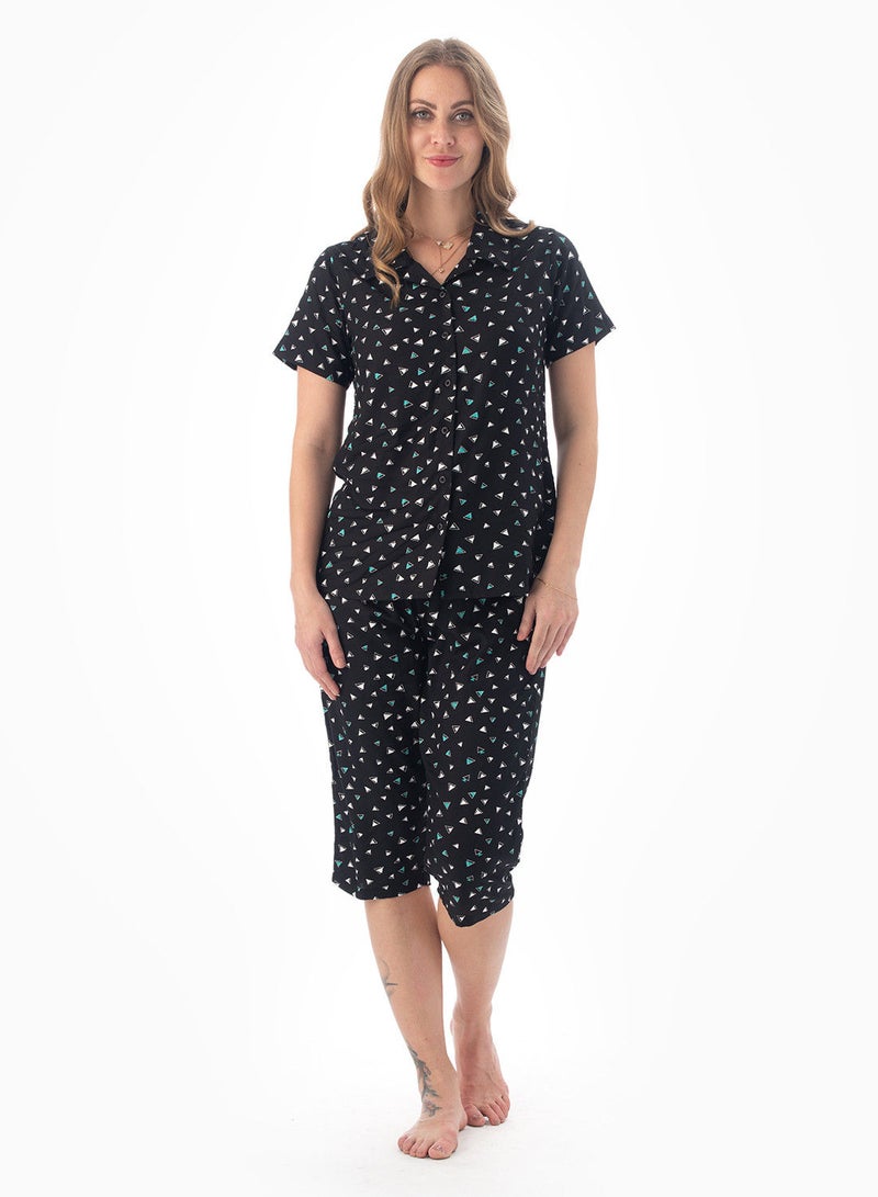 Lacy Dreams بدلة نوم كابري مطبوعة باللون الأسود - Image 1