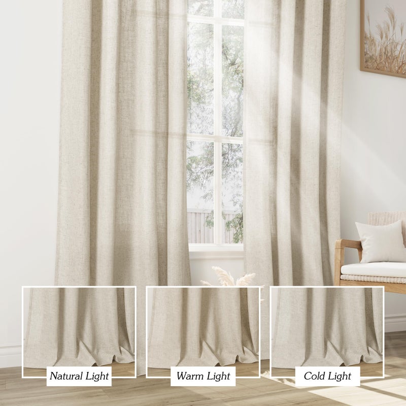 Jowels ستائر الكتان الطبيعية Jowels بطول 45 بوصة 2 لوحات لغرفة المعيشة غرفة نوم تصفية الستائر الشفافة 45 بوصة محايدة جروميت شبه محضات الستائر ناعمة الستائر البيج - Image 4