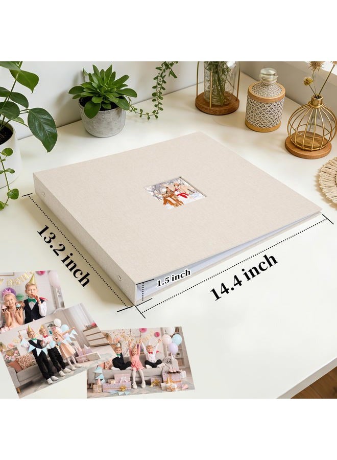 Hiwhy 12x12 Inch Large 3 Ring DIY Scrapbook Photo Album, Linen Cover Scrapbook with 20 Sheets Plastic Sleeves 40 Pages Memory Book for Wedding Birthday Baby Family (Beige) - Image 3