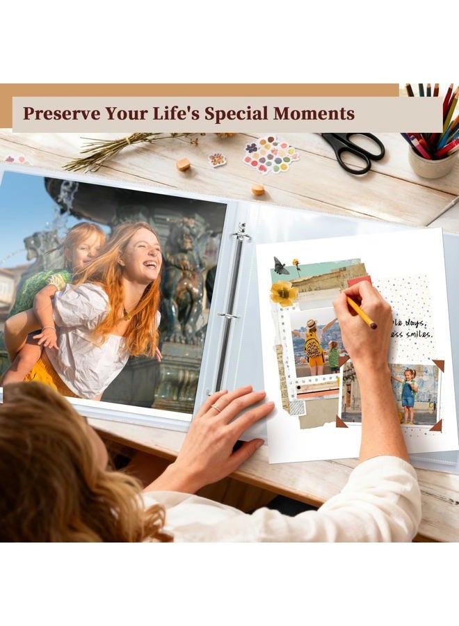 Hiwhy 12x12 Inch Large 3 Ring DIY Scrapbook Photo Album, Linen Cover Scrapbook with 20 Sheets Plastic Sleeves 40 Pages Memory Book for Wedding Birthday Baby Family (Beige) - Image 2
