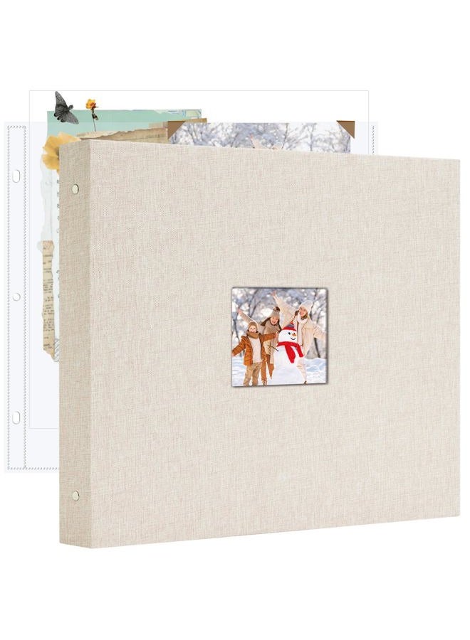 Hiwhy 12x12 Inch Large 3 Ring DIY Scrapbook Photo Album, Linen Cover Scrapbook with 20 Sheets Plastic Sleeves 40 Pages Memory Book for Wedding Birthday Baby Family (Beige) - Image 1