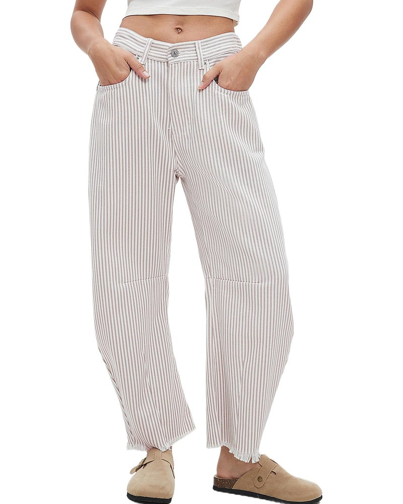 Kedera Mid Rise Barrel Jeans for Women Wide Leg Mid Waist Cropped Denim Pants Y2k Baggy Boyfriend Jeans with Pockets - Image 1