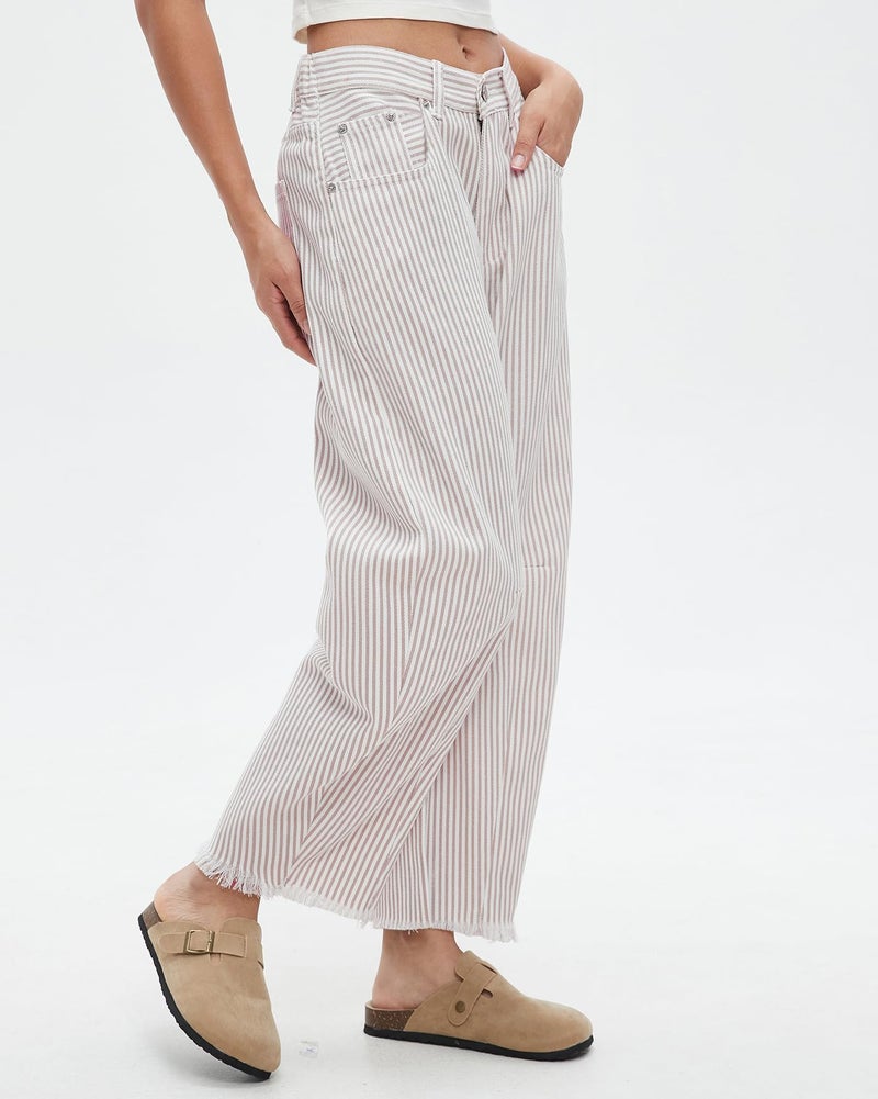Kedera Mid Rise Barrel Jeans for Women Wide Leg Mid Waist Cropped Denim Pants Y2k Baggy Boyfriend Jeans with Pockets - Image 4
