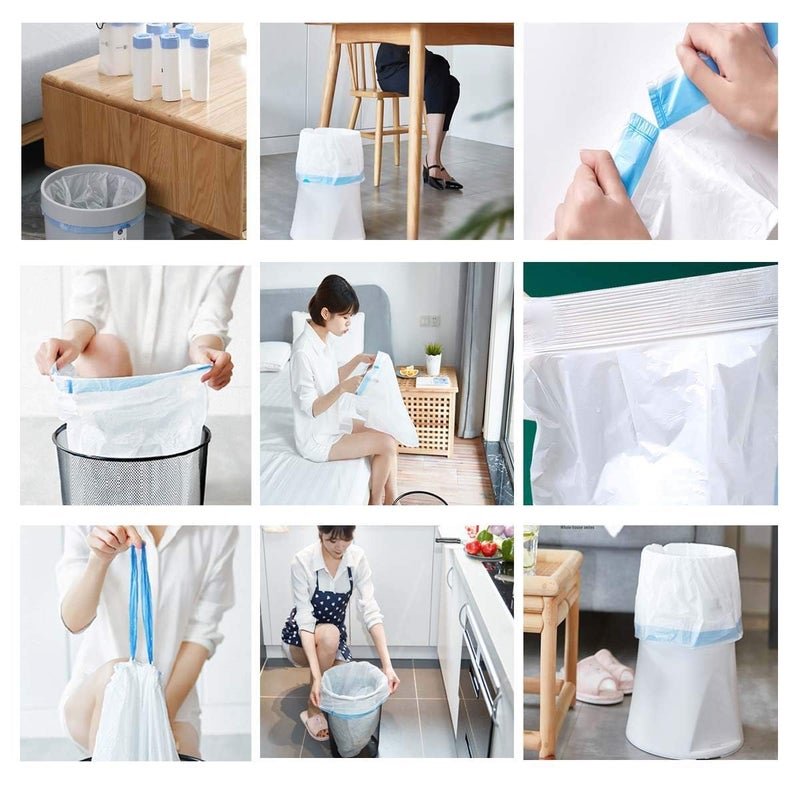 SNAPCOM Gallon Drawstring Trash Bags White Unscented Strong Garbage Bags for Kitchen Bath School Bedroom Car Trash Can Office Waste Bin Liners use for traveling camping home hiking 1 pack - Image 4