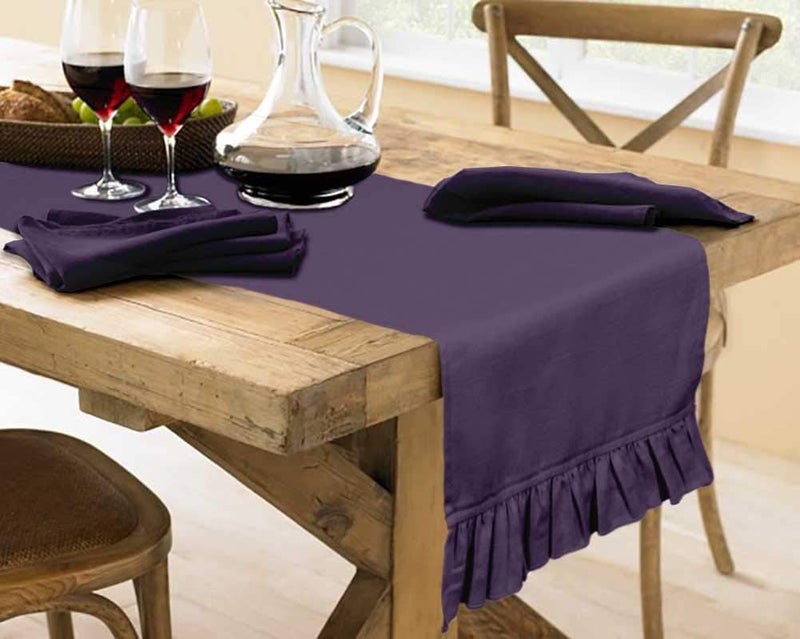 Vargottam Purple Home Décor Kitchen Table Decor Home Frill Table Runner-14 x 72 Inch - Image 3