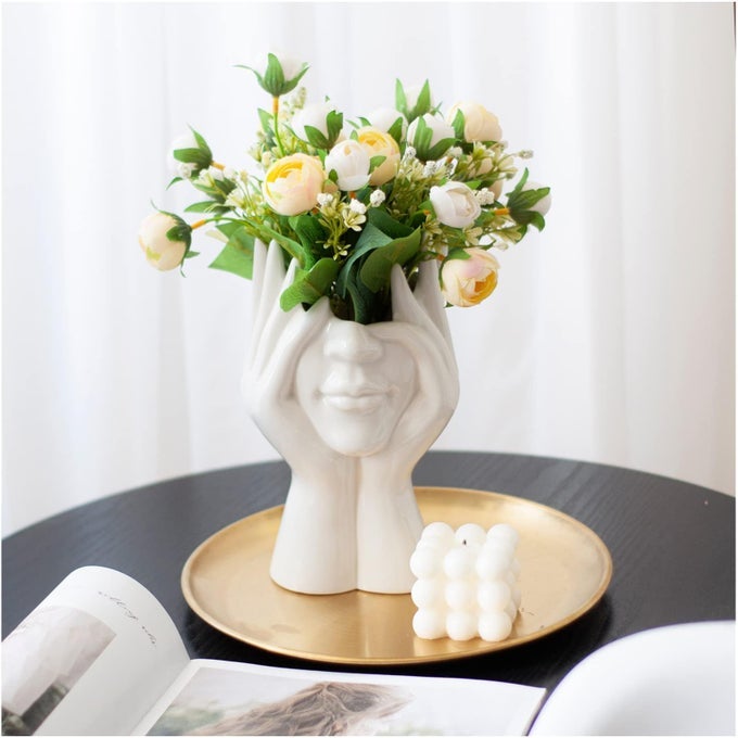 FACE FLOWER VASEWHITE CERAMIC BODY VASE DECORATIVE VASE DINING TABLE CENTERPIECEMODERN SMALL VASE FOR COFFEE TABLE BATHROOM SHELF LIVING ROOM DECOR 354 W X 73 H