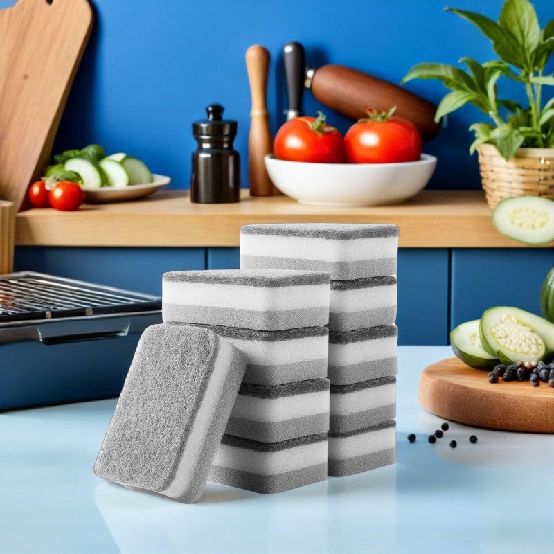Grey Reusable Kitchen Cleaning Sponges 10pcs Multi Layer Dish Scrubber Set - Image 5