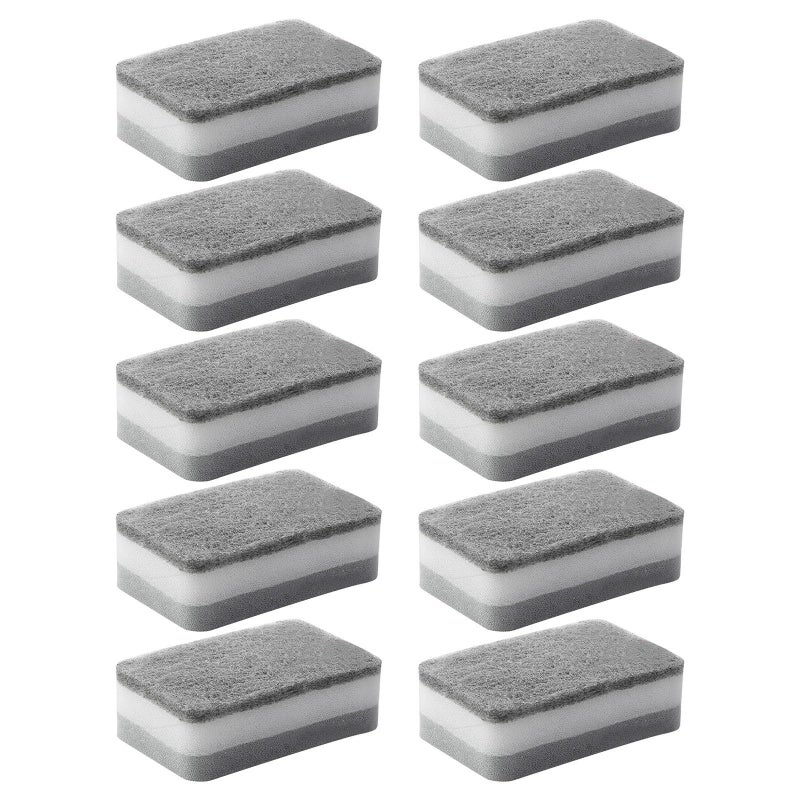 Grey Reusable Kitchen Cleaning Sponges 10pcs Multi Layer Dish Scrubber Set - Image 2