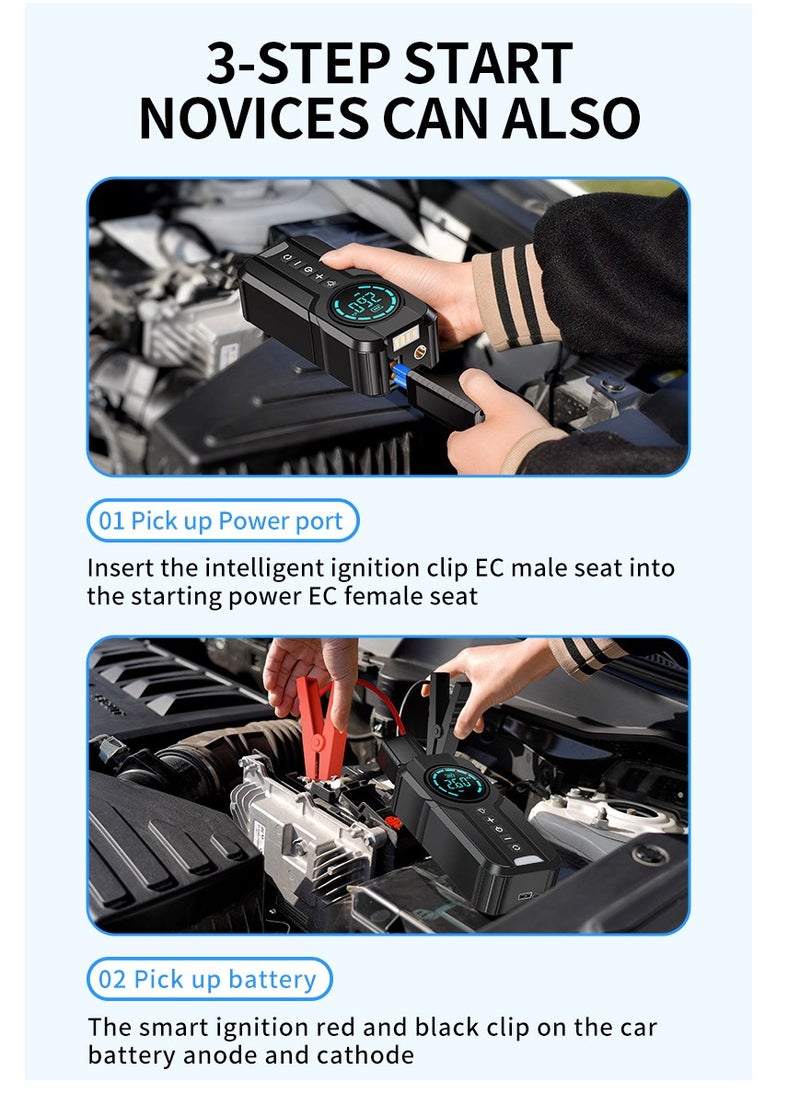 Generic - Jump Starter with Air Compressor 1000A 12V 150PSI 29.6Wh Car Battery Jump Starter 3.0L Gas and Diesel Smart Jumper with Display and Emergency Light - Image 1