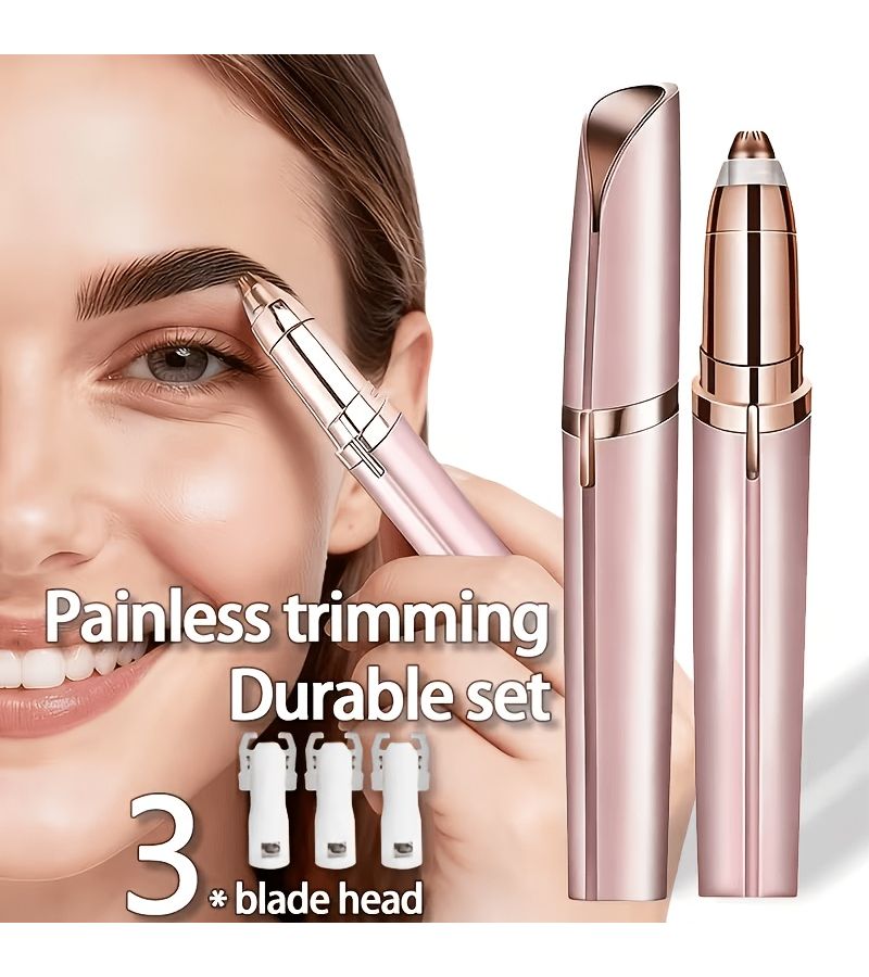 Midnight Black Portable Rechargeable Electric Trimmer with 4 Stainless Steel Blades and 3 Replacement Blades for Eyebrows Bikini Armpits Legs USB Charging - Image 4