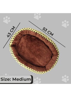 Kuber Industries Dog & Cat Bed|Soft Plush Top Pet Bed|Oxford Cloth Polyester Filling|Medium Washable Dog Bed|Circular Cat Bed With Rise-Edge Pillow|Qy039Yc-M|Yellow & Coffee  - Image 2