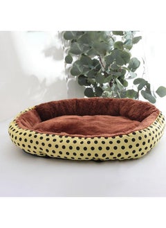 Kuber Industries Dog & Cat Bed|Soft Plush Top Pet Bed|Oxford Cloth Polyester Filling|Medium Washable Dog Bed|Circular Cat Bed With Rise-Edge Pillow|Qy039Yc-M|Yellow & Coffee  - Image 1