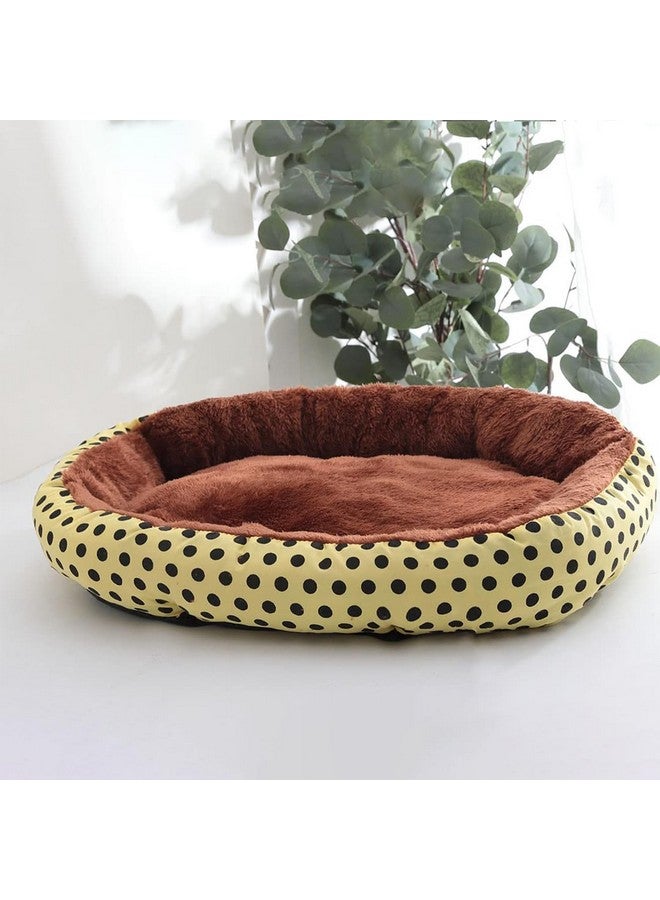 Kuber Industries Dog & Cat Bed|Soft Plush Top Pet Bed|Oxford Cloth Polyester Filling|Medium Washable Dog Bed|Circular Cat Bed With Rise-Edge Pillow|Qy039Yc-M|Yellow & Coffee - Image 1